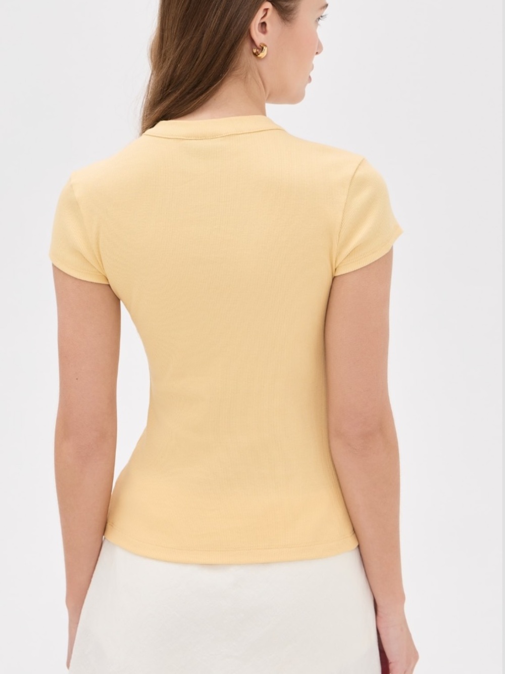NWT Current / Elliot Yellow Button Up Tee Cap Sleeved Ribbed Modal Top - Picture 6 of 6